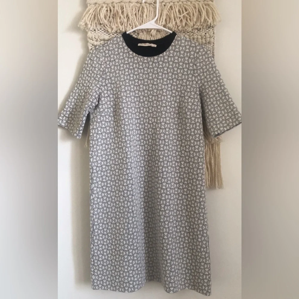 Tory Burch Textured Knit Geometric Print Tshirt Dress Short Sleeve Navy White XS